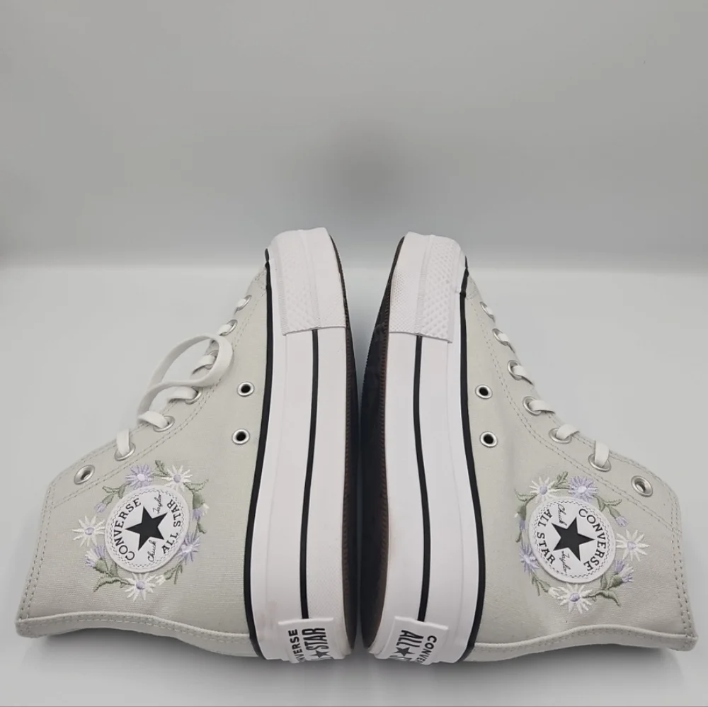 Converse Light Gray High-Tops with Floral Design - Picture 6 of 9